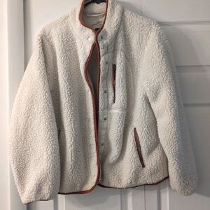 Faded Glory Cream Sherpa Jacket with Brown Trim